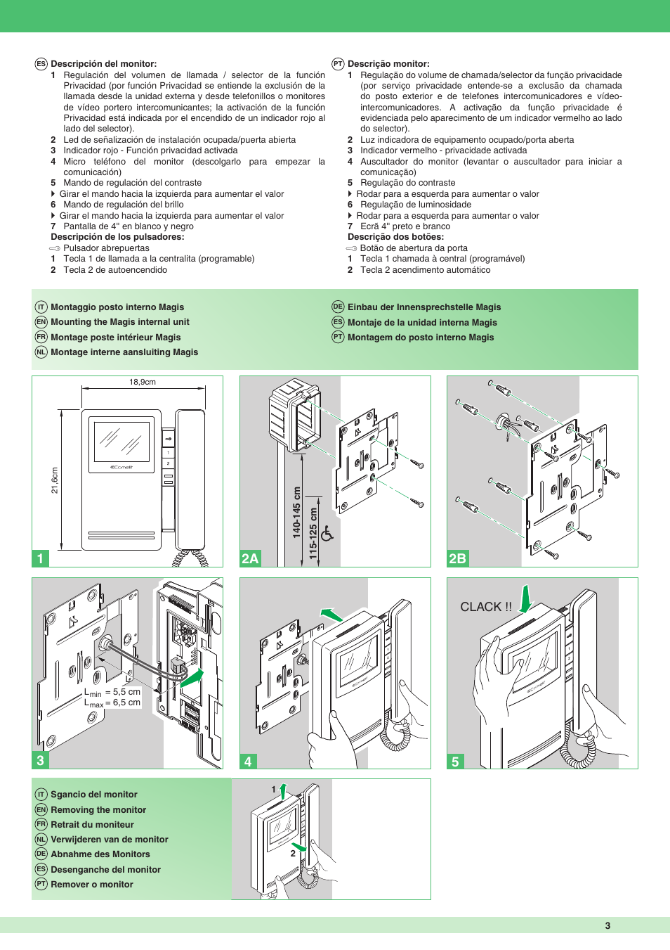 2a 2b 1, Clack | Comelit MT 6401BC User Manual | Page 3 / 8