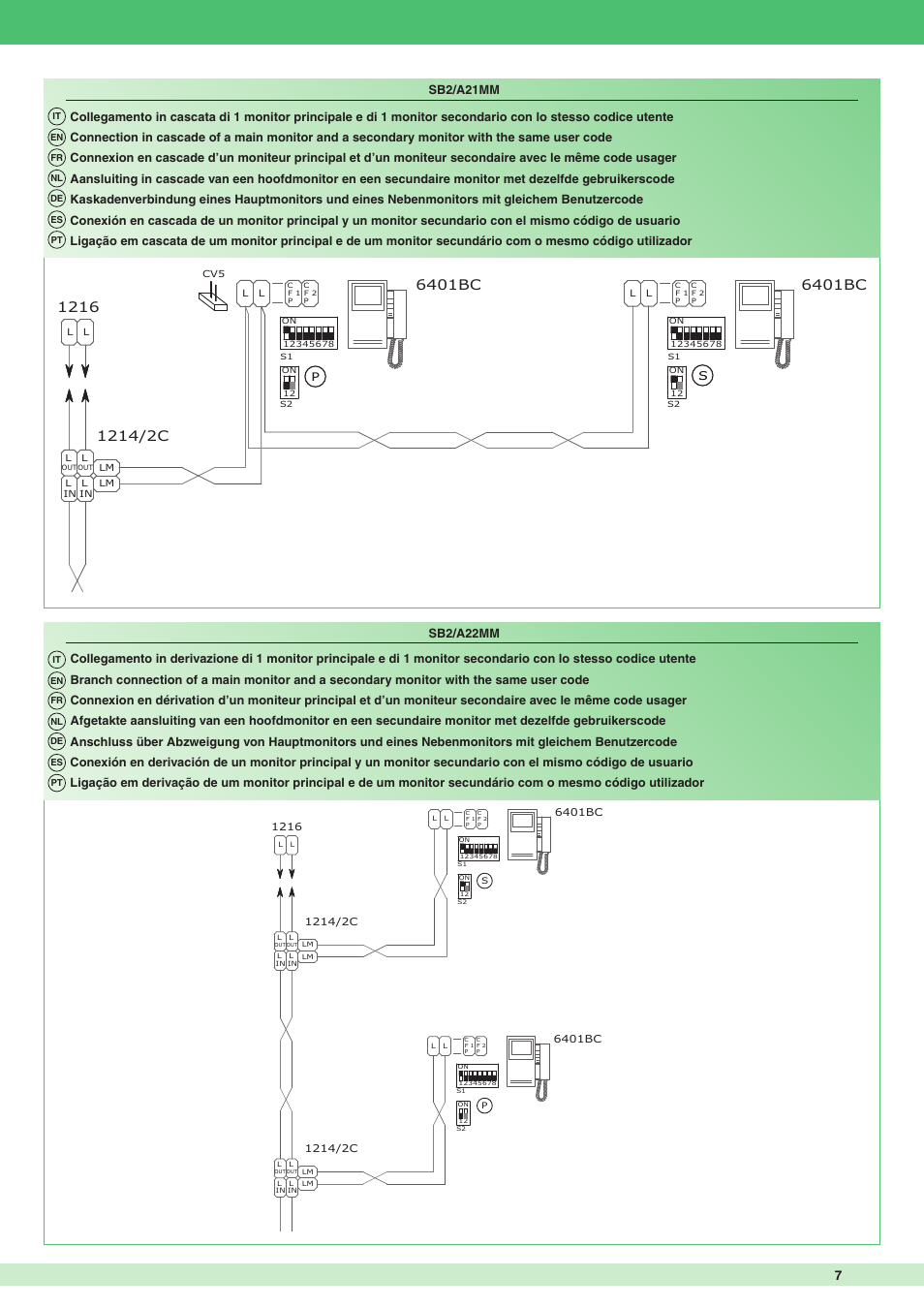 6401bc, Sb2/a21mm, Sb2/a22mm | Comelit MT 6401BC User Manual | Page 7 / 8