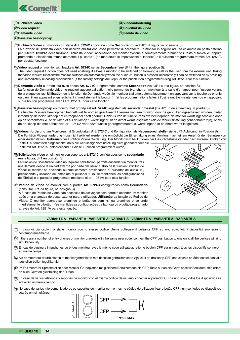 Jp1 p s | Comelit FT SBC 16 User Manual | Page 14 / 16