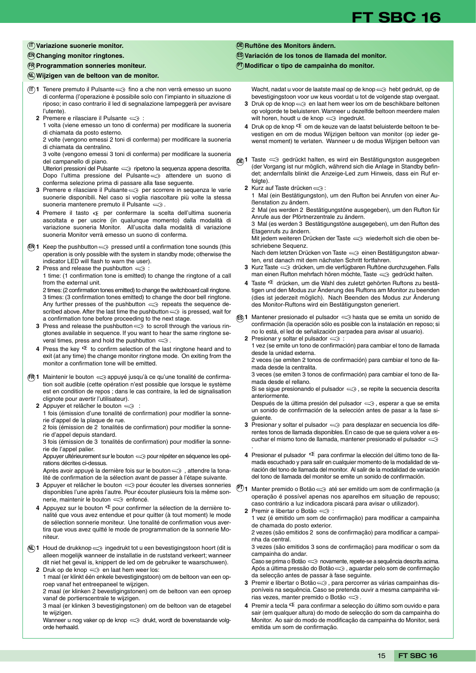 Ft sbc 16 | Comelit FT SBC 16 User Manual | Page 15 / 16
