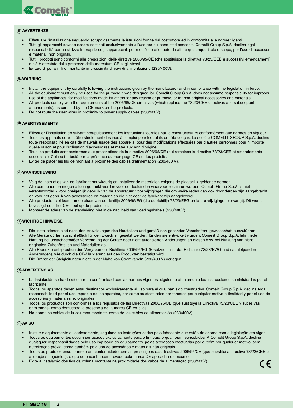 Comelit FT SBC 16 User Manual | Page 2 / 16