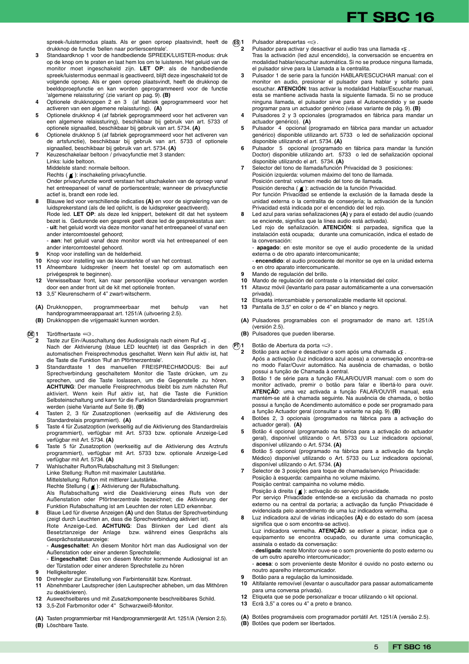 Ft sbc 16 | Comelit FT SBC 16 User Manual | Page 5 / 16