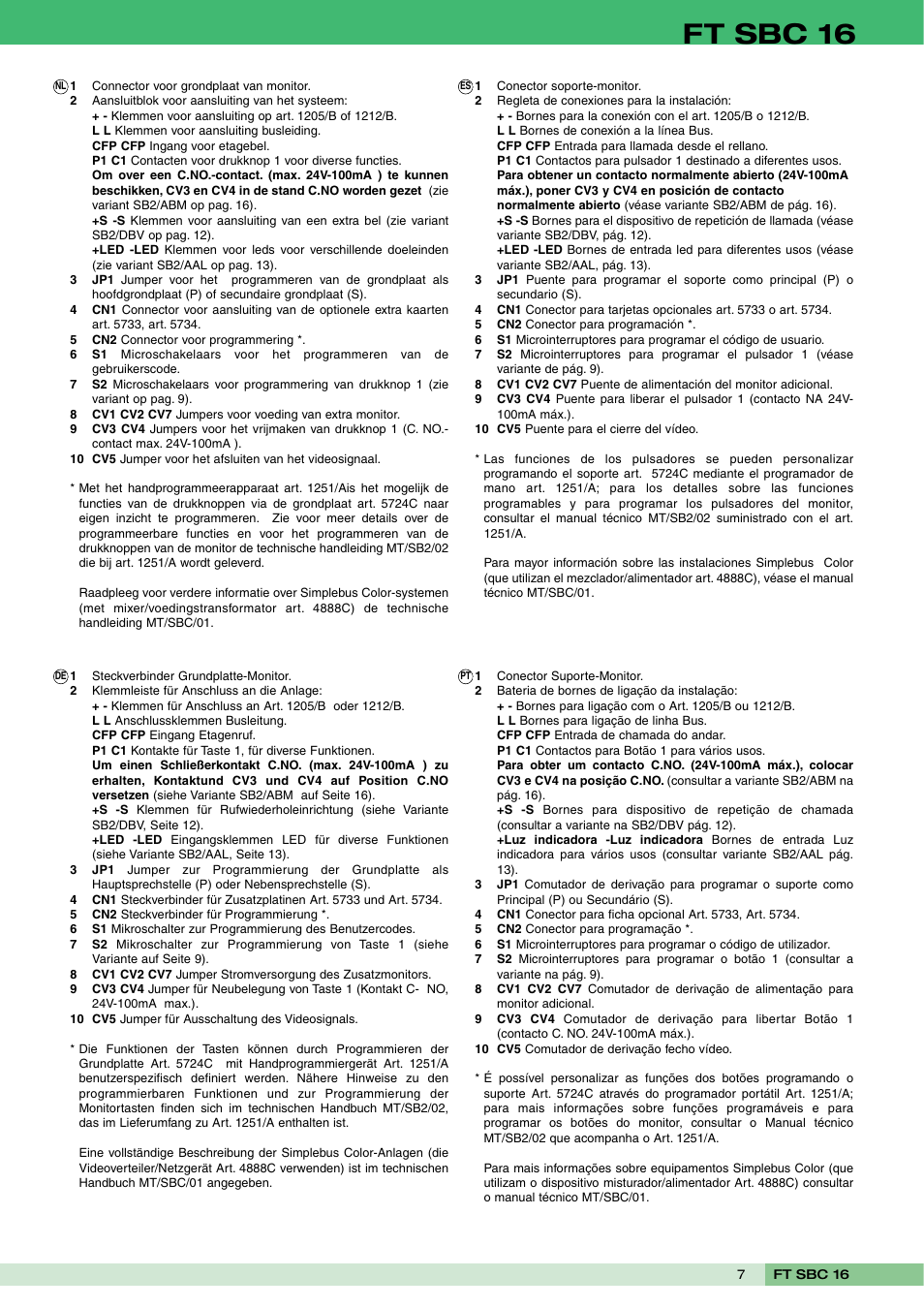 Ft sbc 16 | Comelit FT SBC 16 User Manual | Page 7 / 16