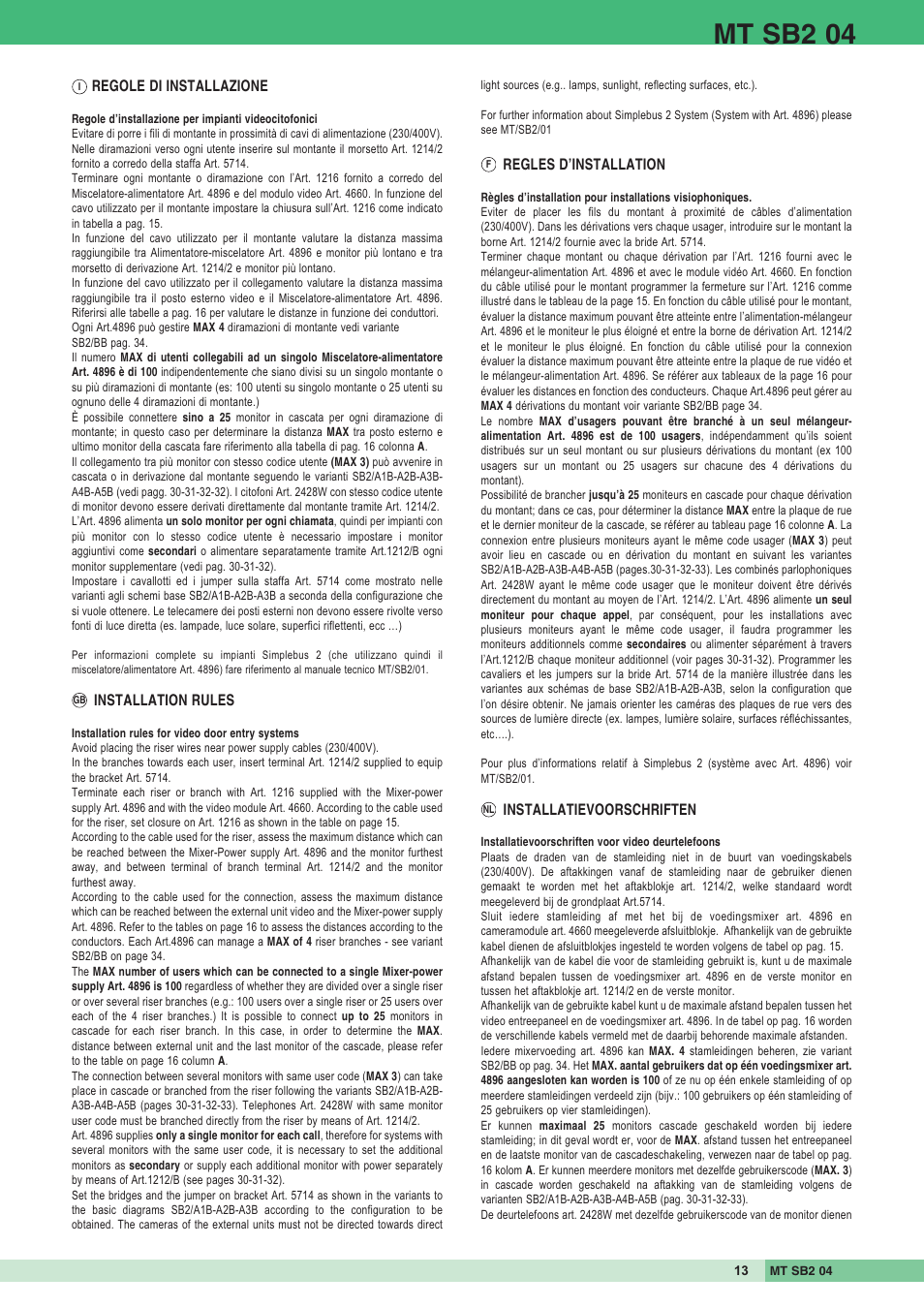 Mt sb2 04 | Comelit MT SB2 04 User Manual | Page 13 / 36