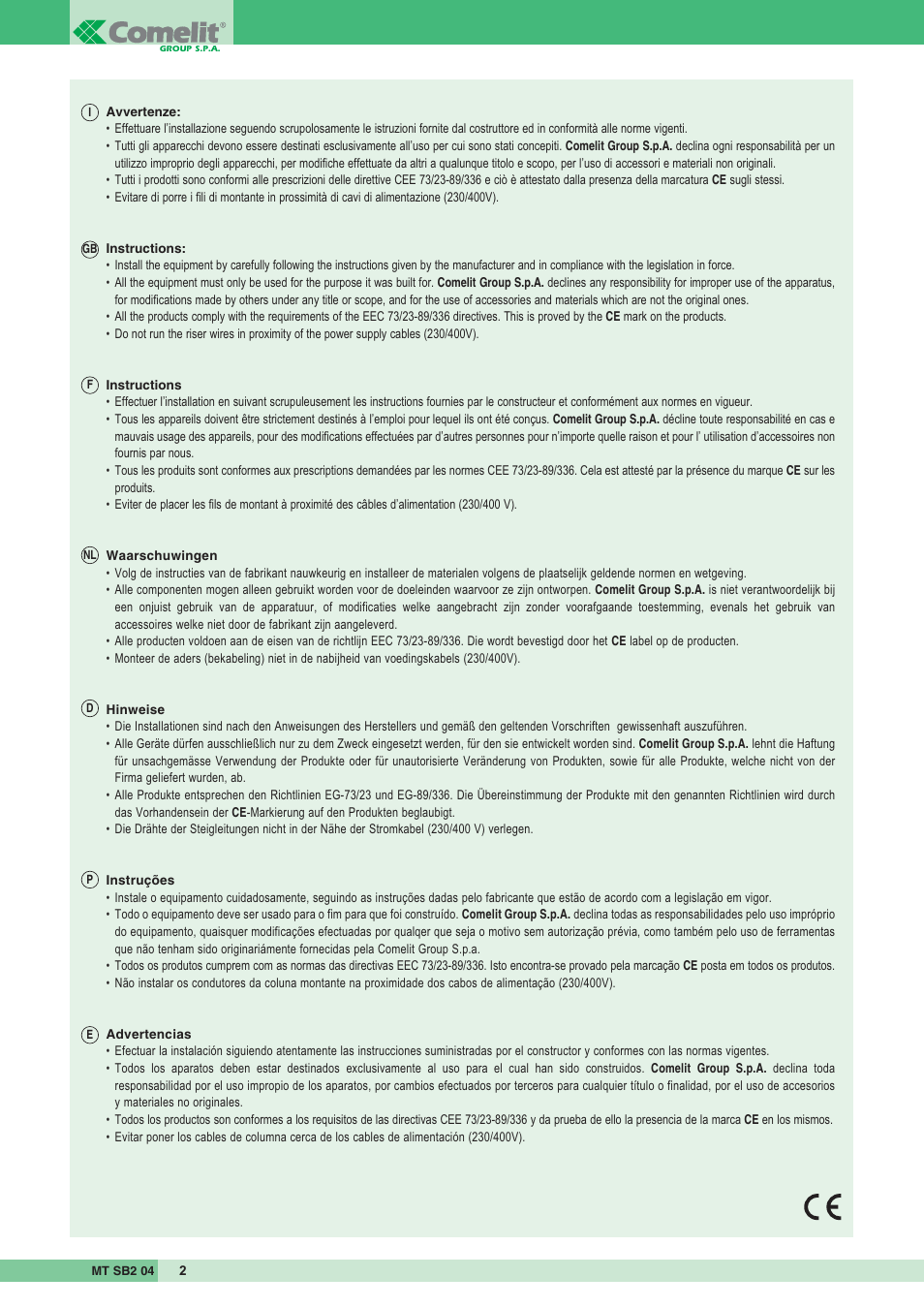 Comelit MT SB2 04 User Manual | Page 2 / 36