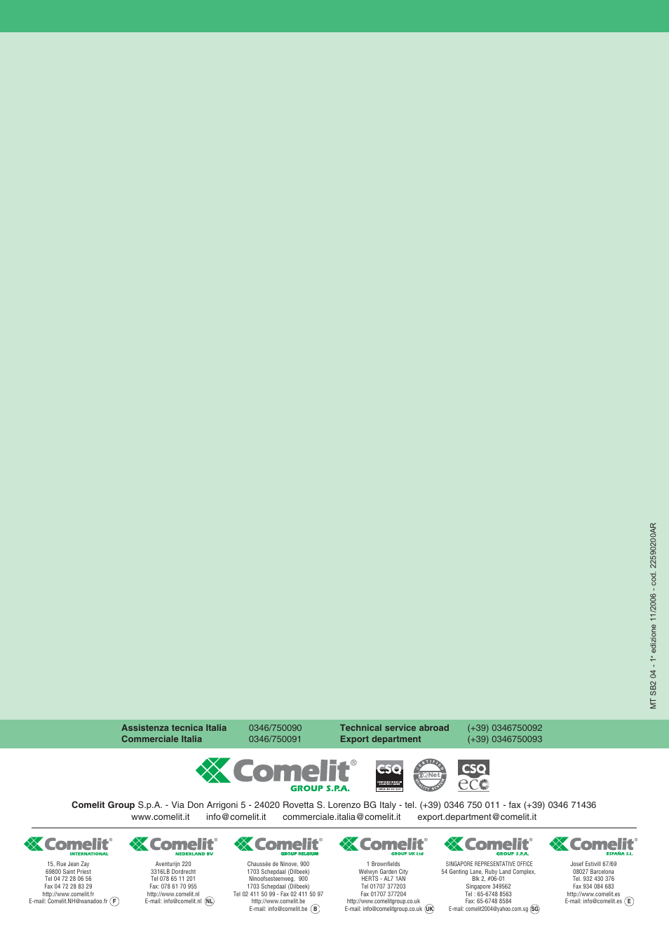 Comelit MT SB2 04 User Manual | Page 36 / 36