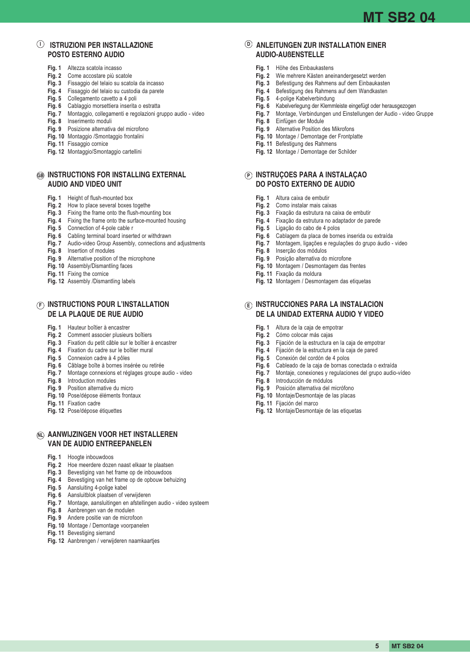 Mt sb2 04, Istruzioni per installazione posto esterno audio | Comelit MT SB2 04 User Manual | Page 5 / 36