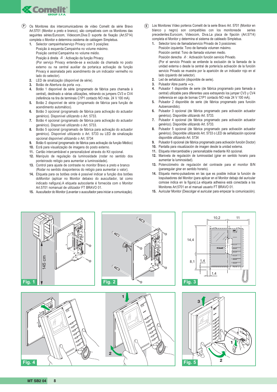 145 cm | Comelit MT SB2 04 User Manual | Page 8 / 36