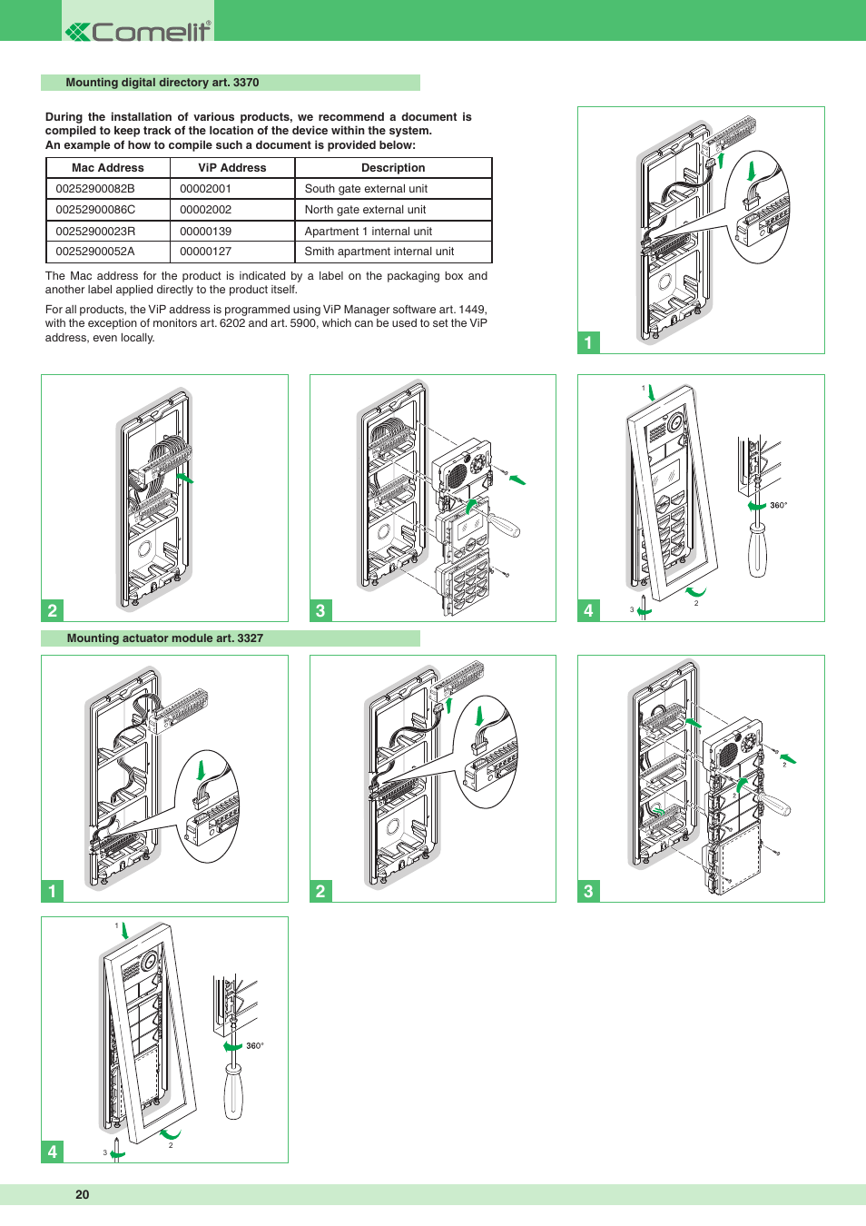 Pr tx rx, 360û, A b c | De f, Gh i, J k l, M n o, Pqr s, T u v, Wxy z | Comelit MT VIP SYSTEM User Manual | Page 20 / 60