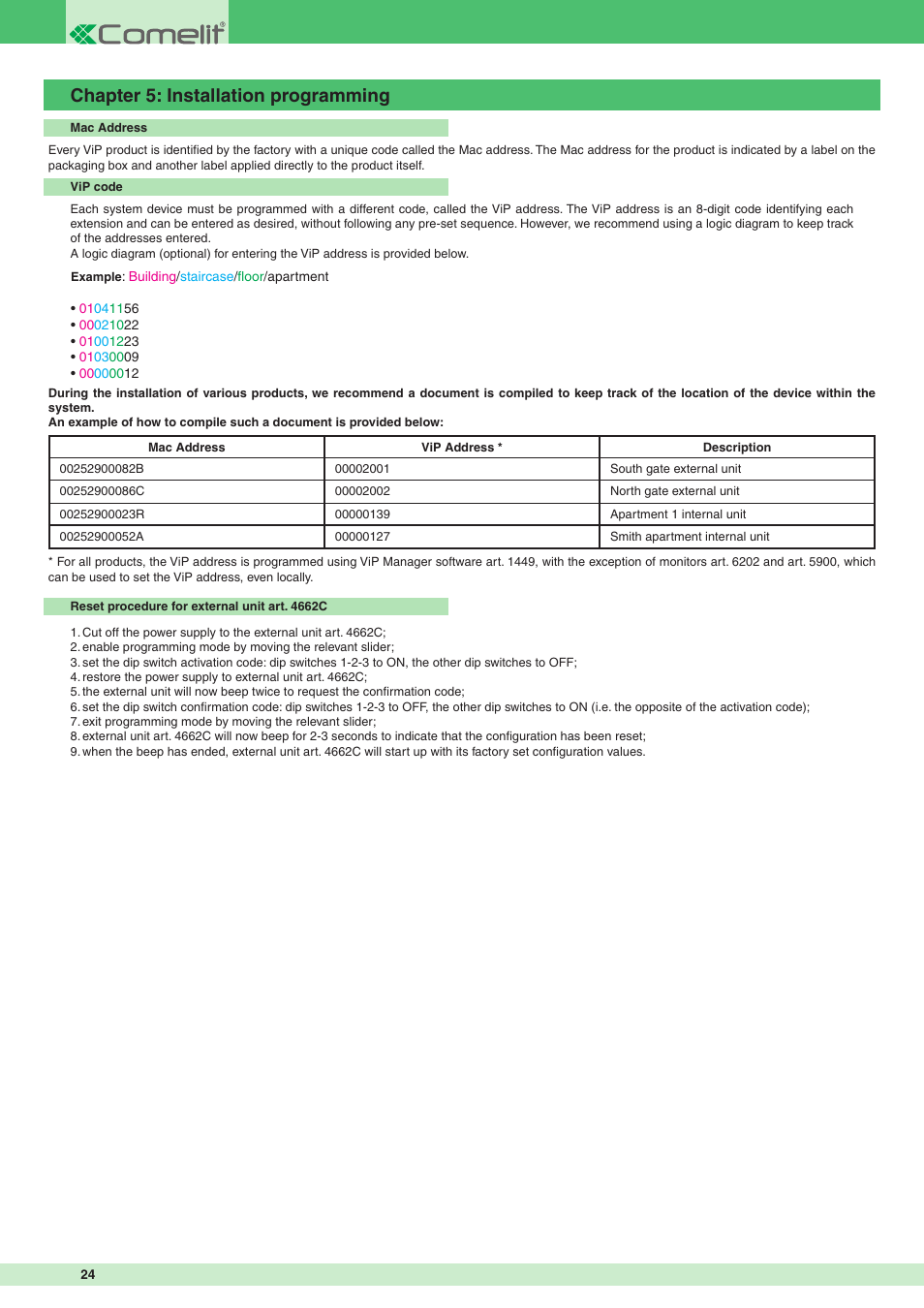 Chapter 5: installation programming | Comelit MT VIP SYSTEM User Manual | Page 24 / 60
