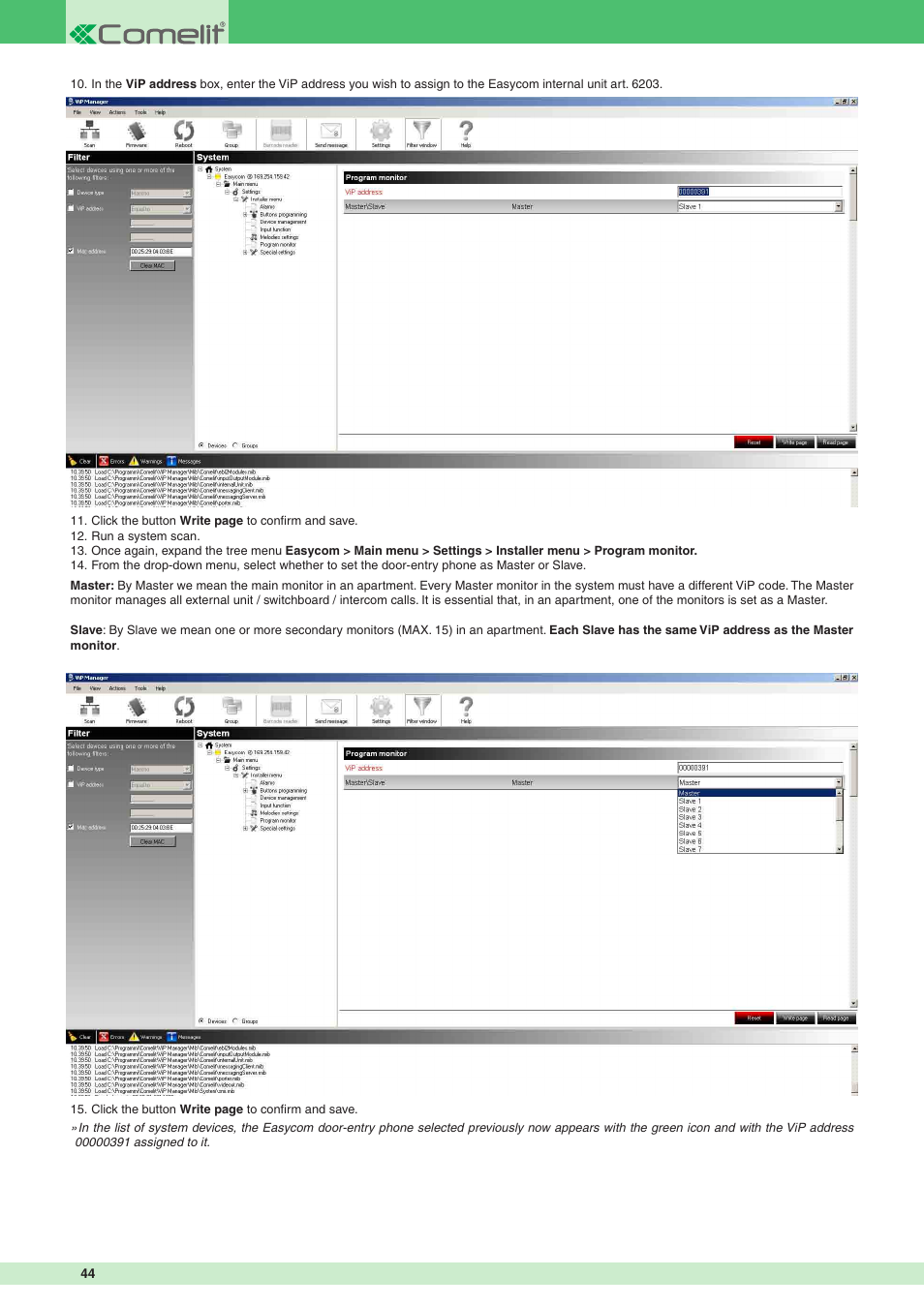 Comelit MT VIP SYSTEM User Manual | Page 44 / 60
