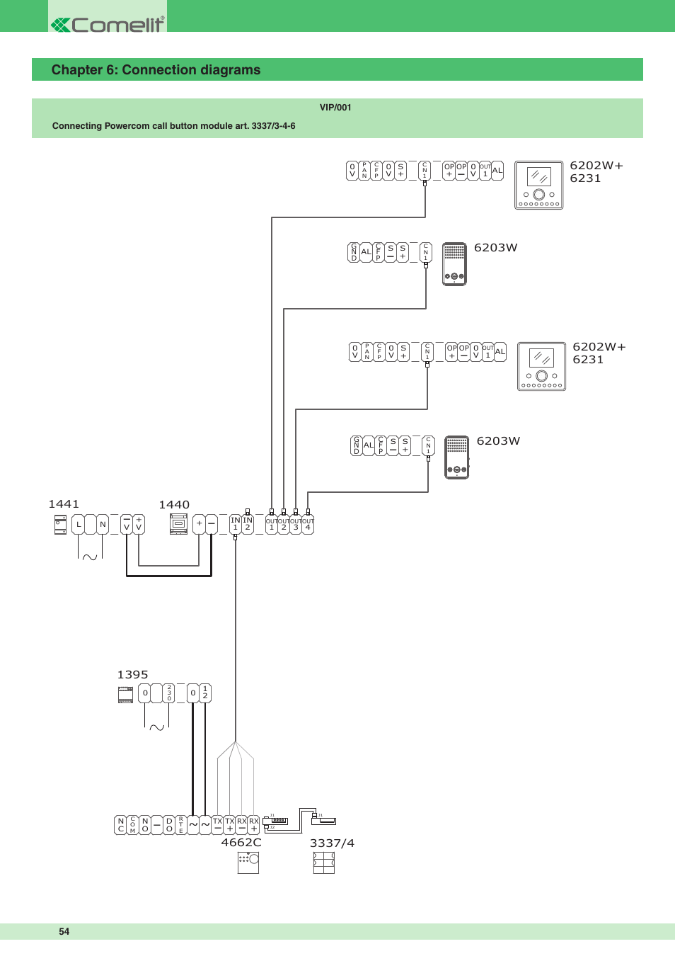 Chapter 6: connection diagrams, 4662c, 6203w | Comelit MT VIP SYSTEM User Manual | Page 54 / 60