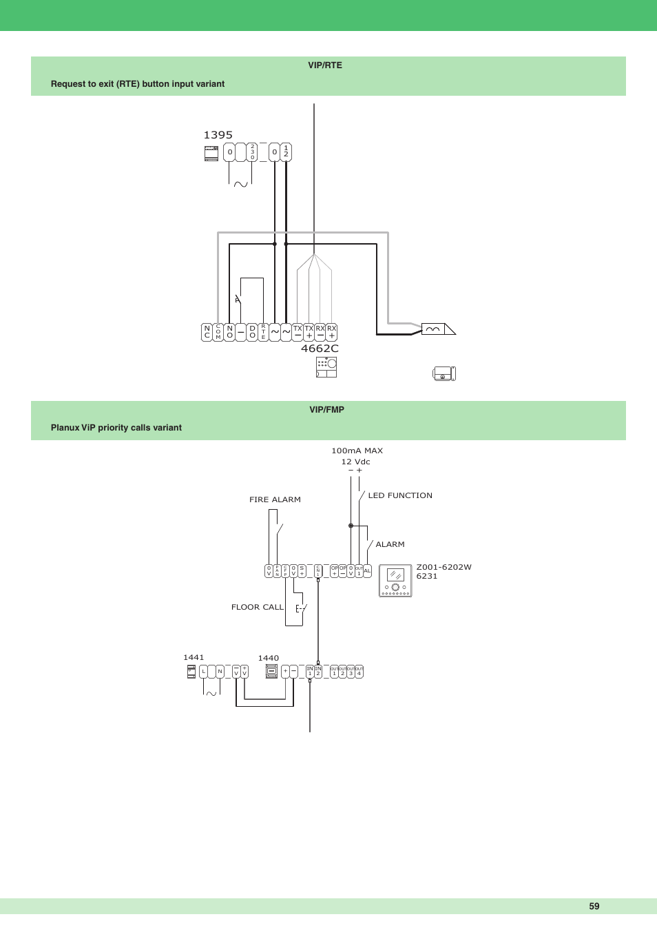 Request to exit (rte) button input variant vip/rte, Planux vip priority calls variant vip/fmp | Comelit MT VIP SYSTEM User Manual | Page 59 / 60