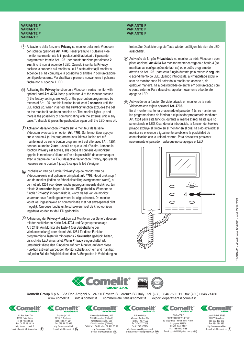 Comelit FT SB2 01 User Manual | Page 8 / 8