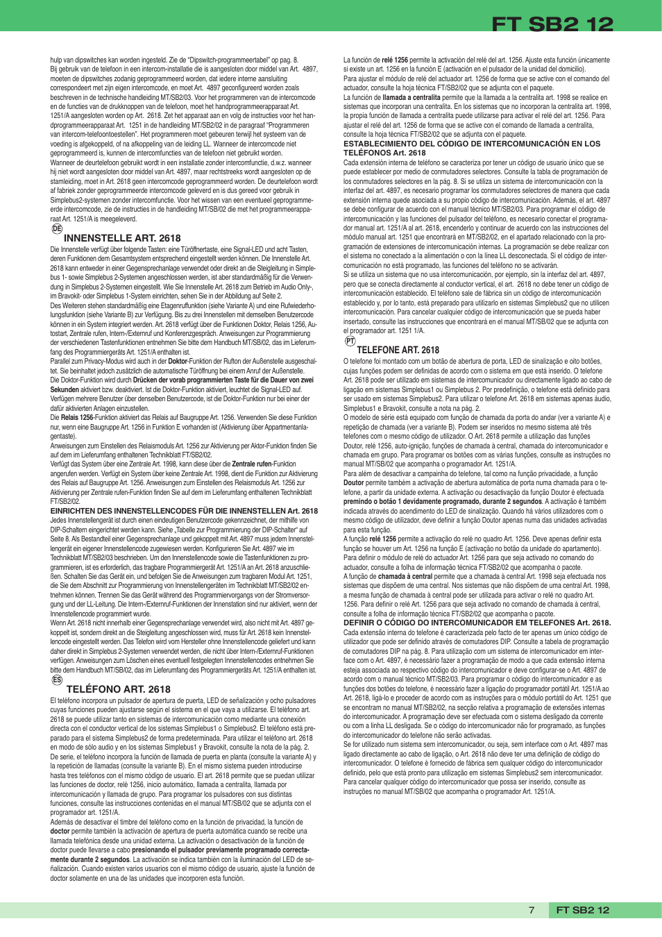 Ft sb2 12 | Comelit FT SB2 12 User Manual | Page 7 / 12