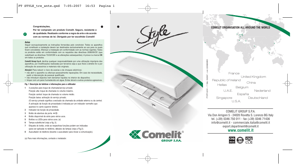 Comelit FT STYLE 01 User Manual | 4 pages