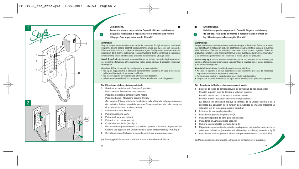 Comelit FT STYLE 01 User Manual | Page 2 / 4