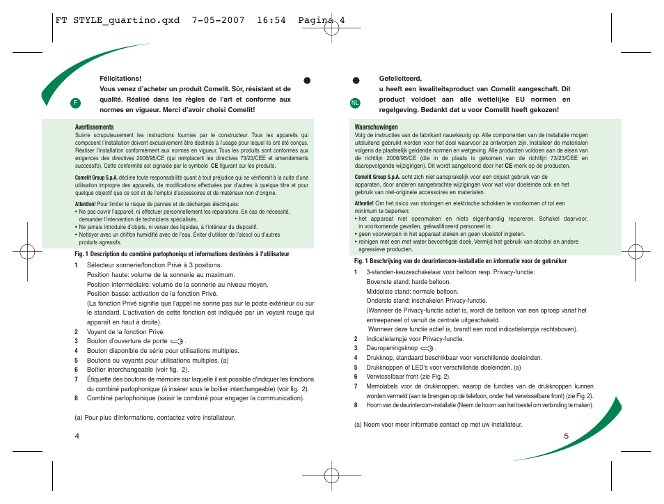 Comelit FT STYLE 01 User Manual | Page 4 / 4