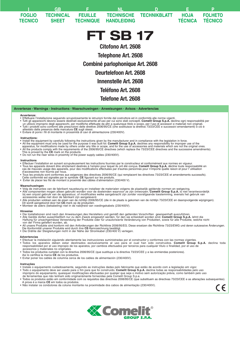 Comelit FT SB 17 User Manual | 4 pages