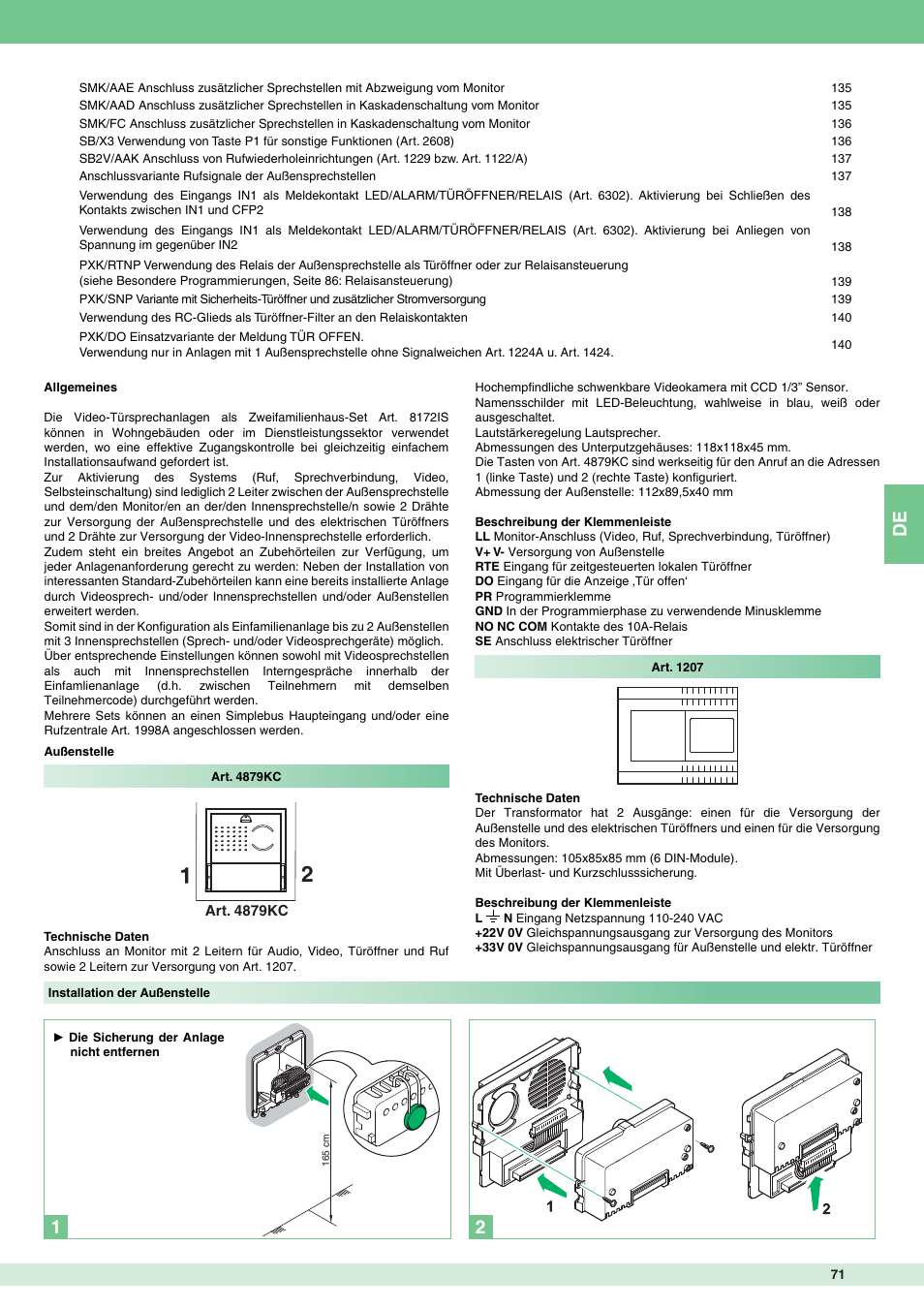 De 2 1 | Comelit MT 8172IS User Manual | Page 71 / 140