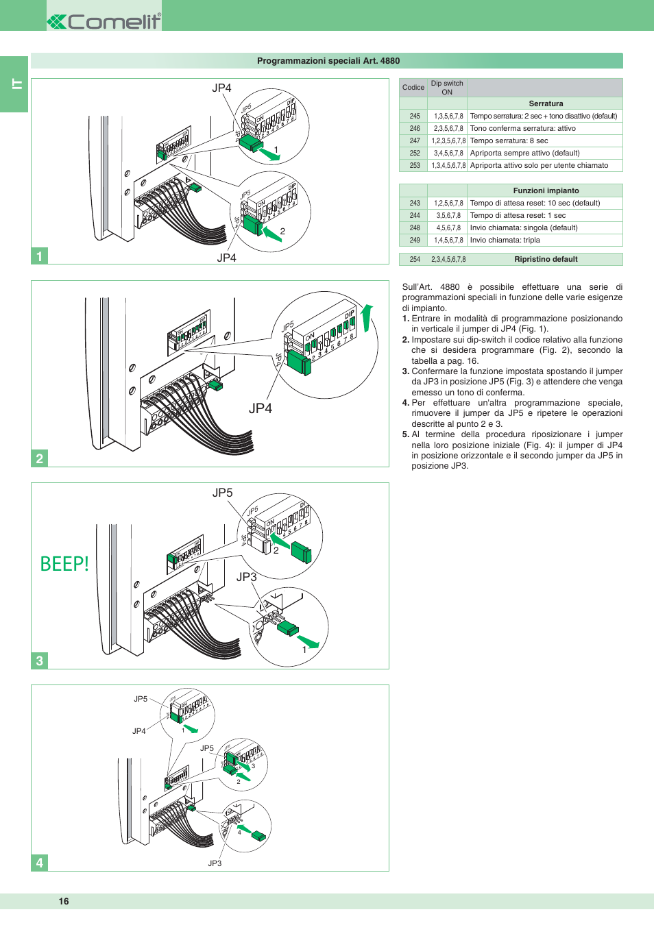 Beep, Jp3 jp5 | Comelit MT 8471MB User Manual | Page 16 / 120