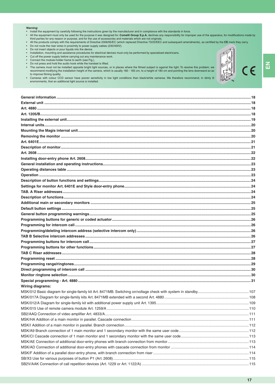 Comelit MT 8471MB User Manual | Page 17 / 120