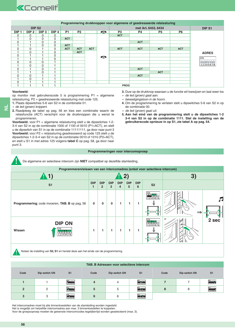 Dip on 2 sec | Comelit MT 8471MB User Manual | Page 56 / 120