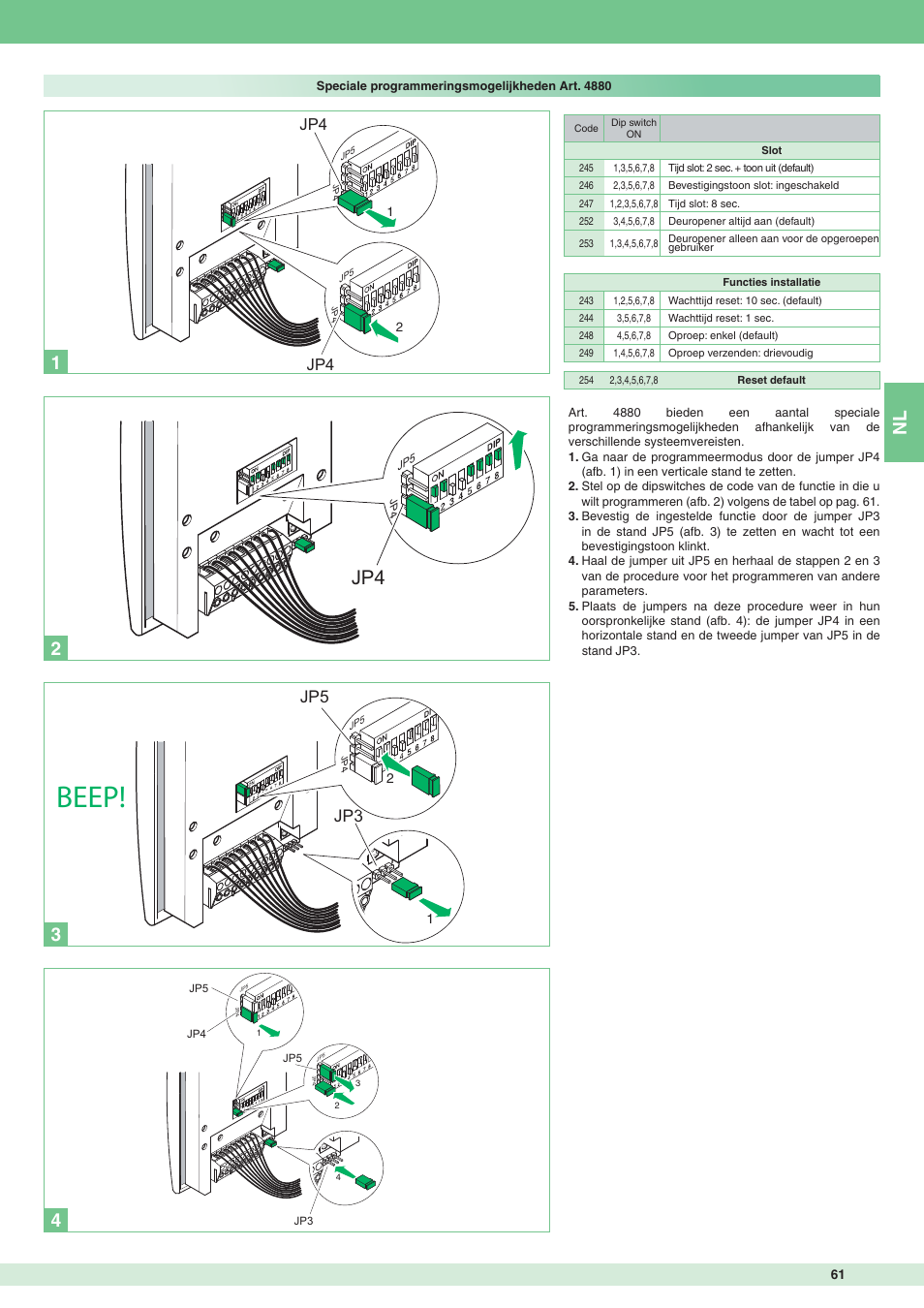 Beep, Jp3 jp5 | Comelit MT 8471MB User Manual | Page 61 / 120