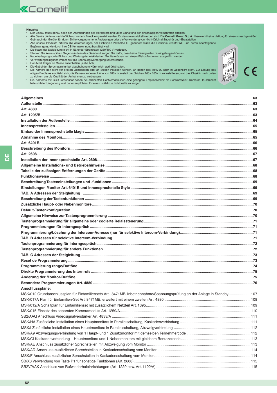 Comelit MT 8471MB User Manual | Page 62 / 120