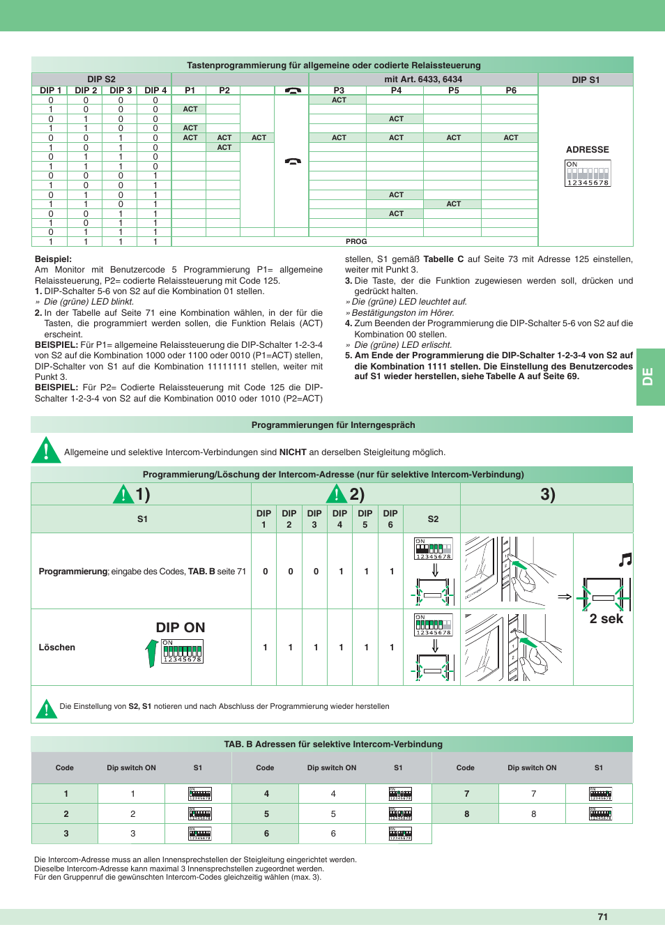 Dip on 2 sek | Comelit MT 8471MB User Manual | Page 71 / 120