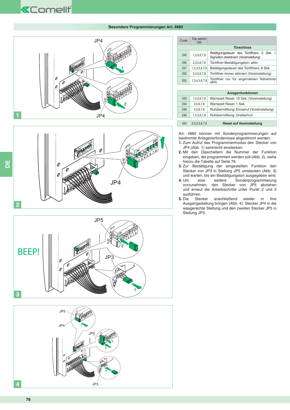 Beep, Jp3 jp5 | Comelit MT 8471MB User Manual | Page 76 / 120