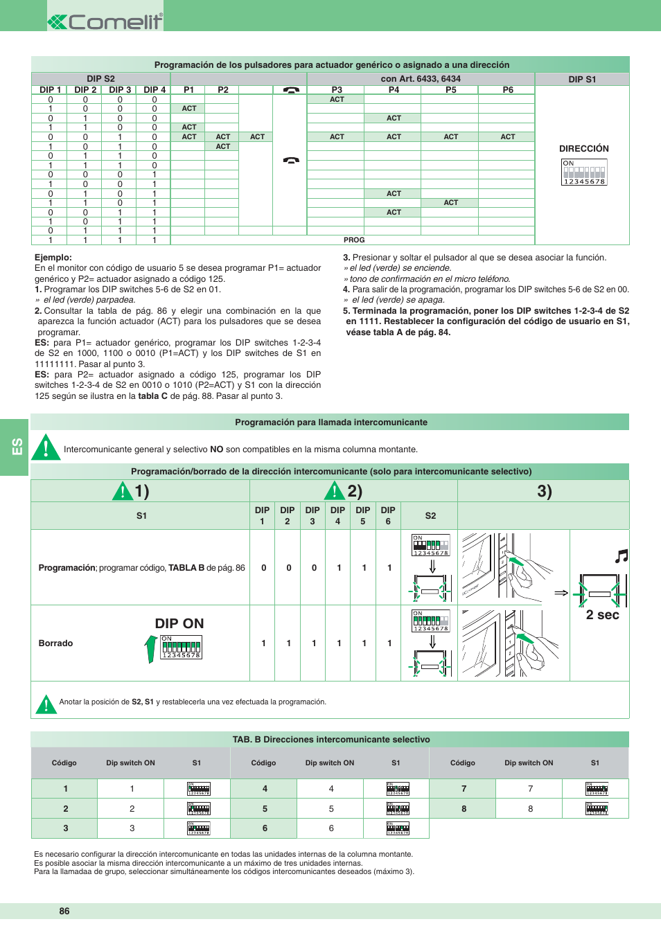 Dip on 2 sec | Comelit MT 8471MB User Manual | Page 86 / 120