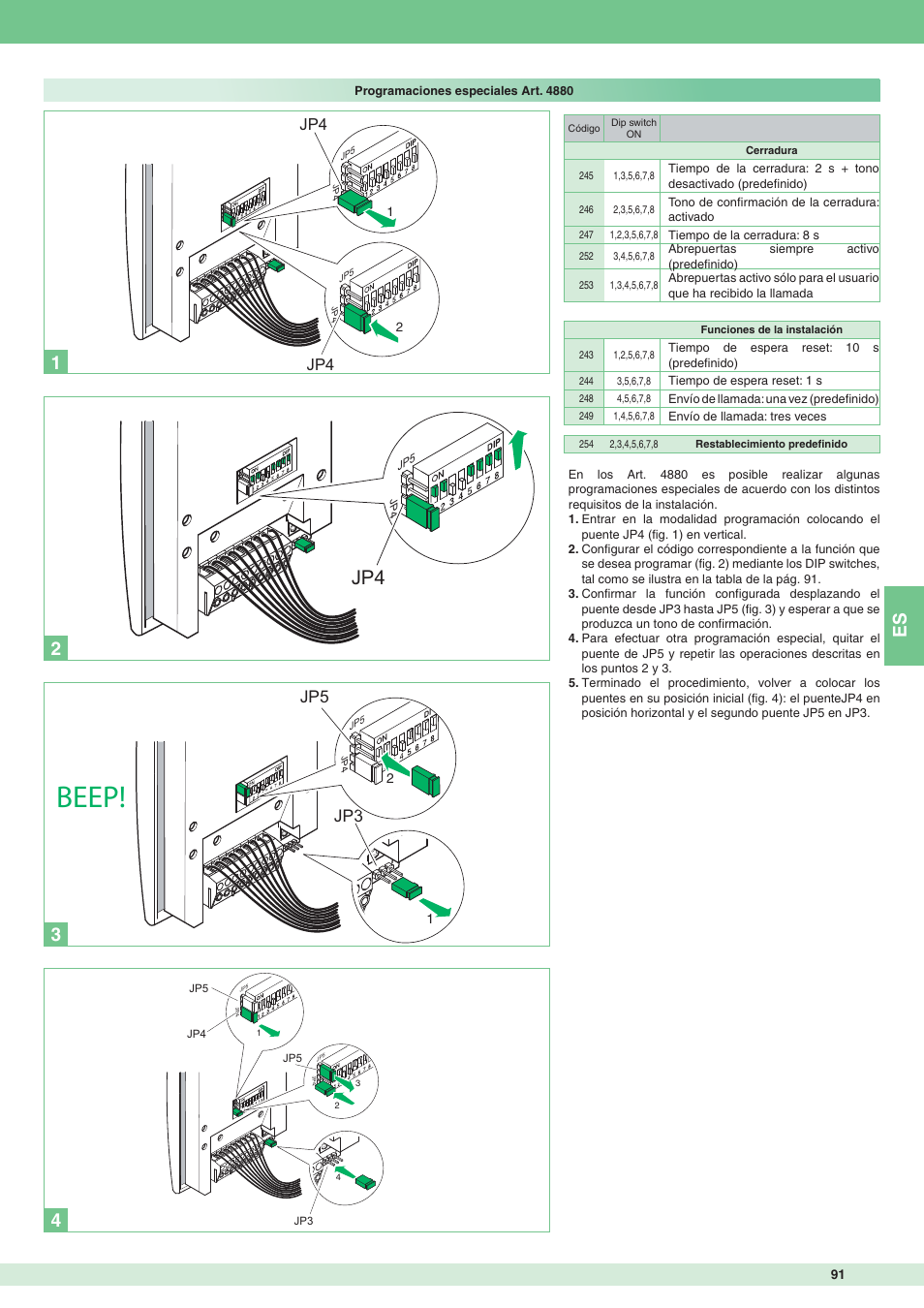 Beep, Jp3 jp5 | Comelit MT 8471MB User Manual | Page 91 / 120