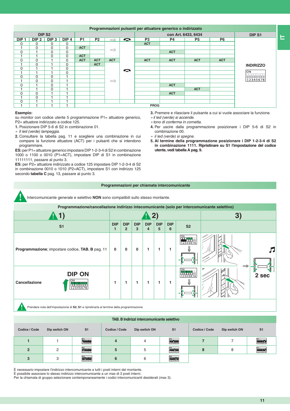Dip on 2 sec | Comelit MT 8471MC User Manual | Page 11 / 128