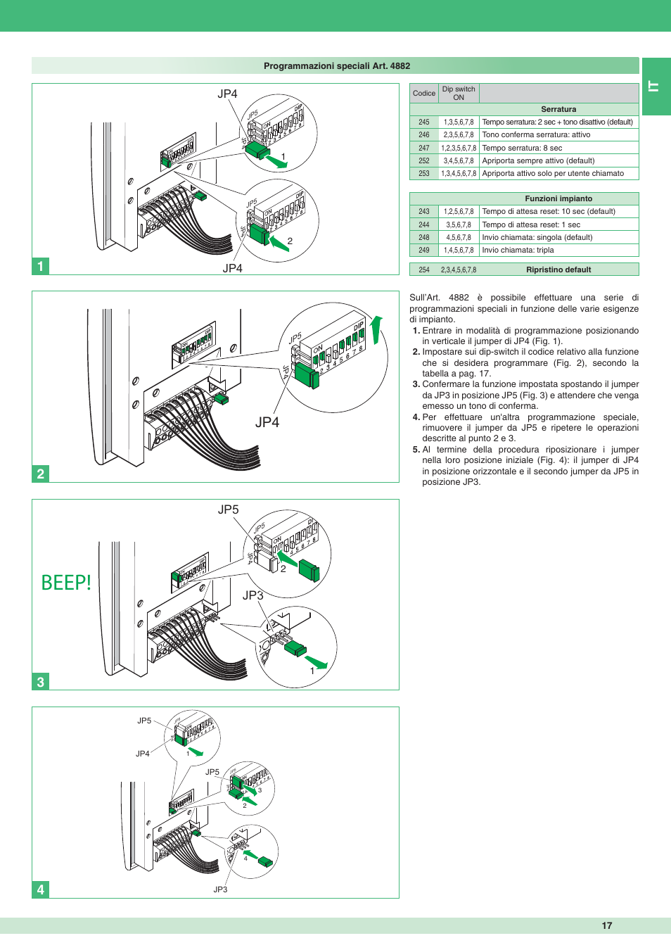 Beep, Jp3 jp5 | Comelit MT 8471MC User Manual | Page 17 / 128