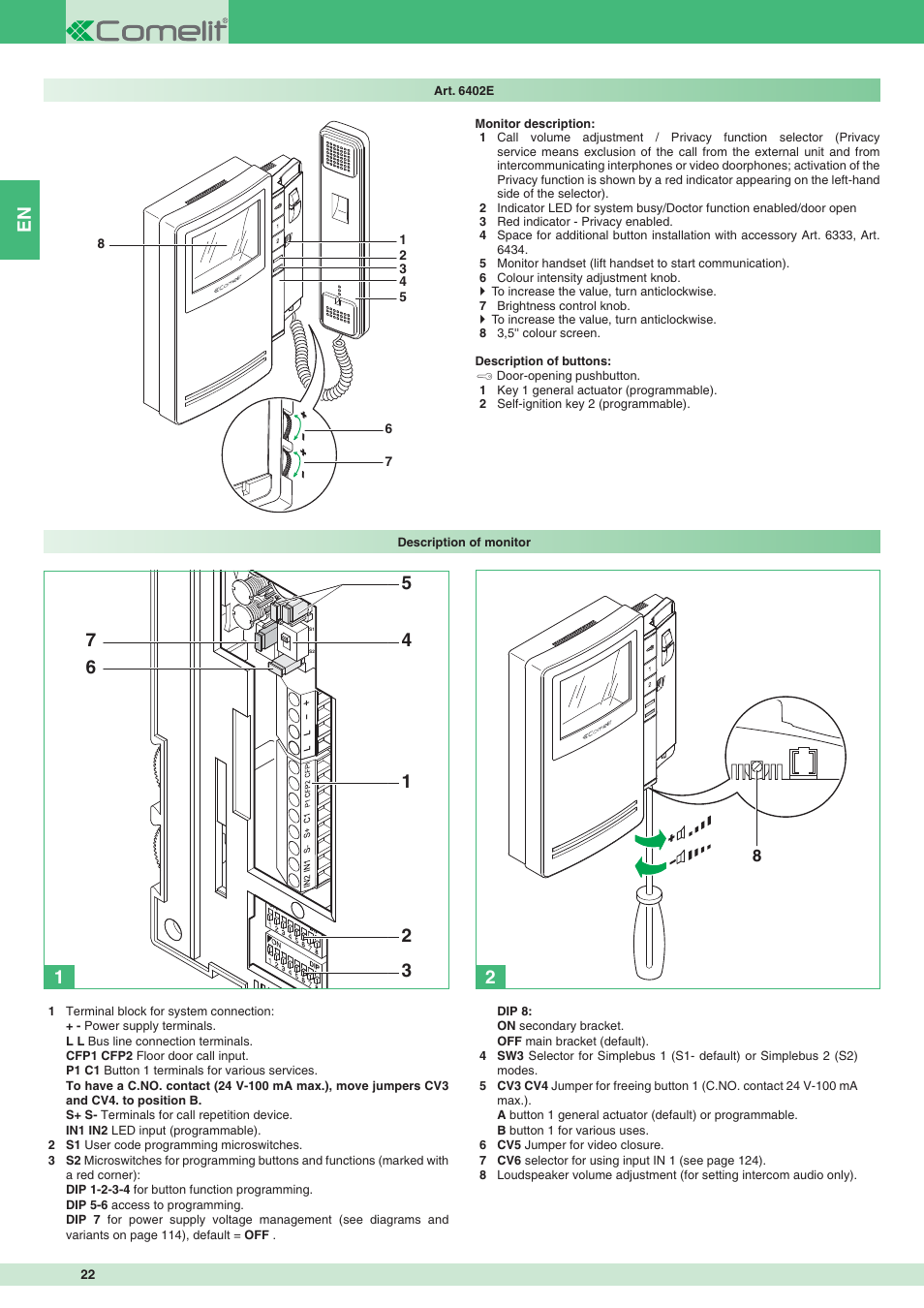 Comelit MT 8471MC User Manual | Page 22 / 128