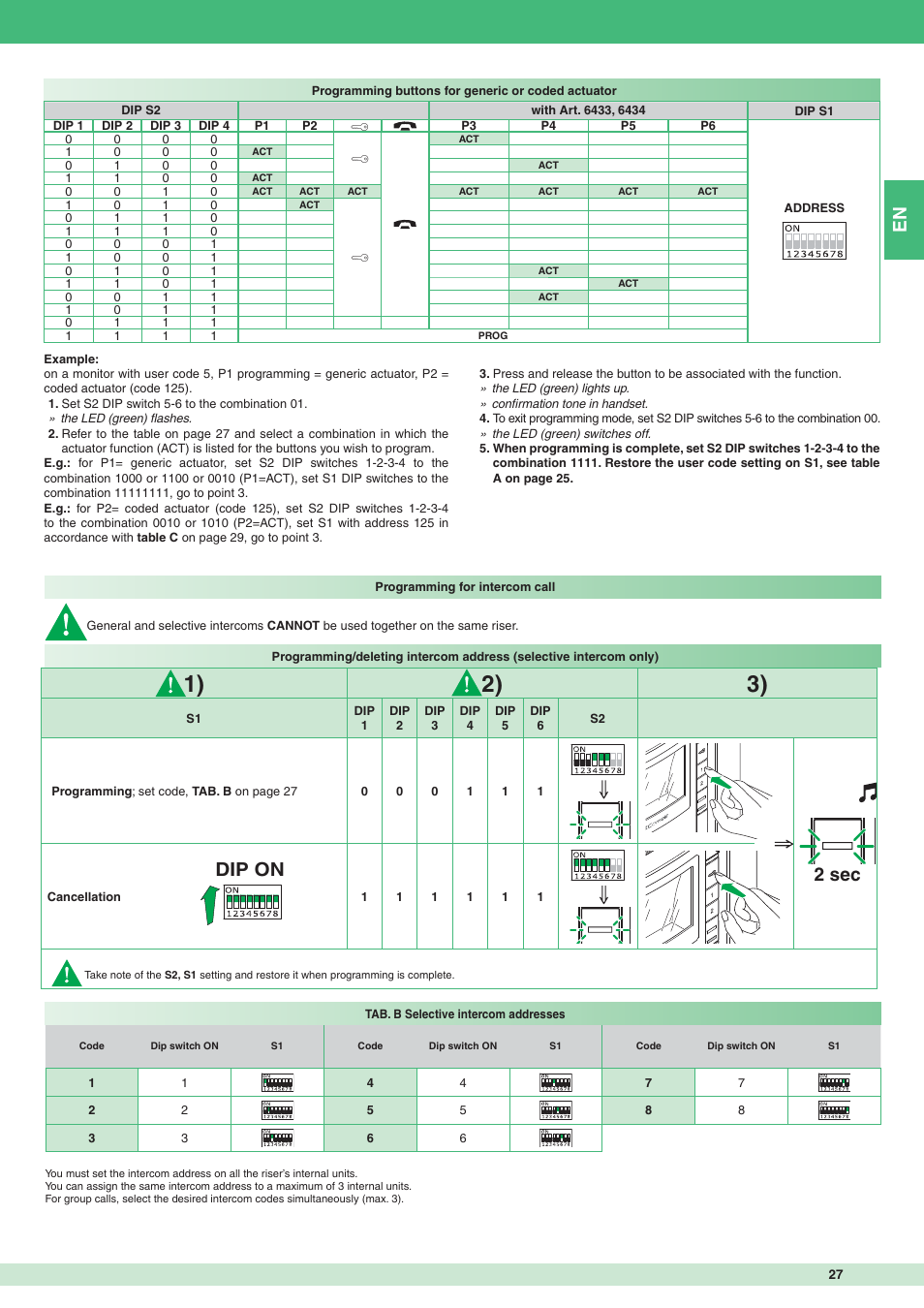 Dip on 2 sec | Comelit MT 8471MC User Manual | Page 27 / 128