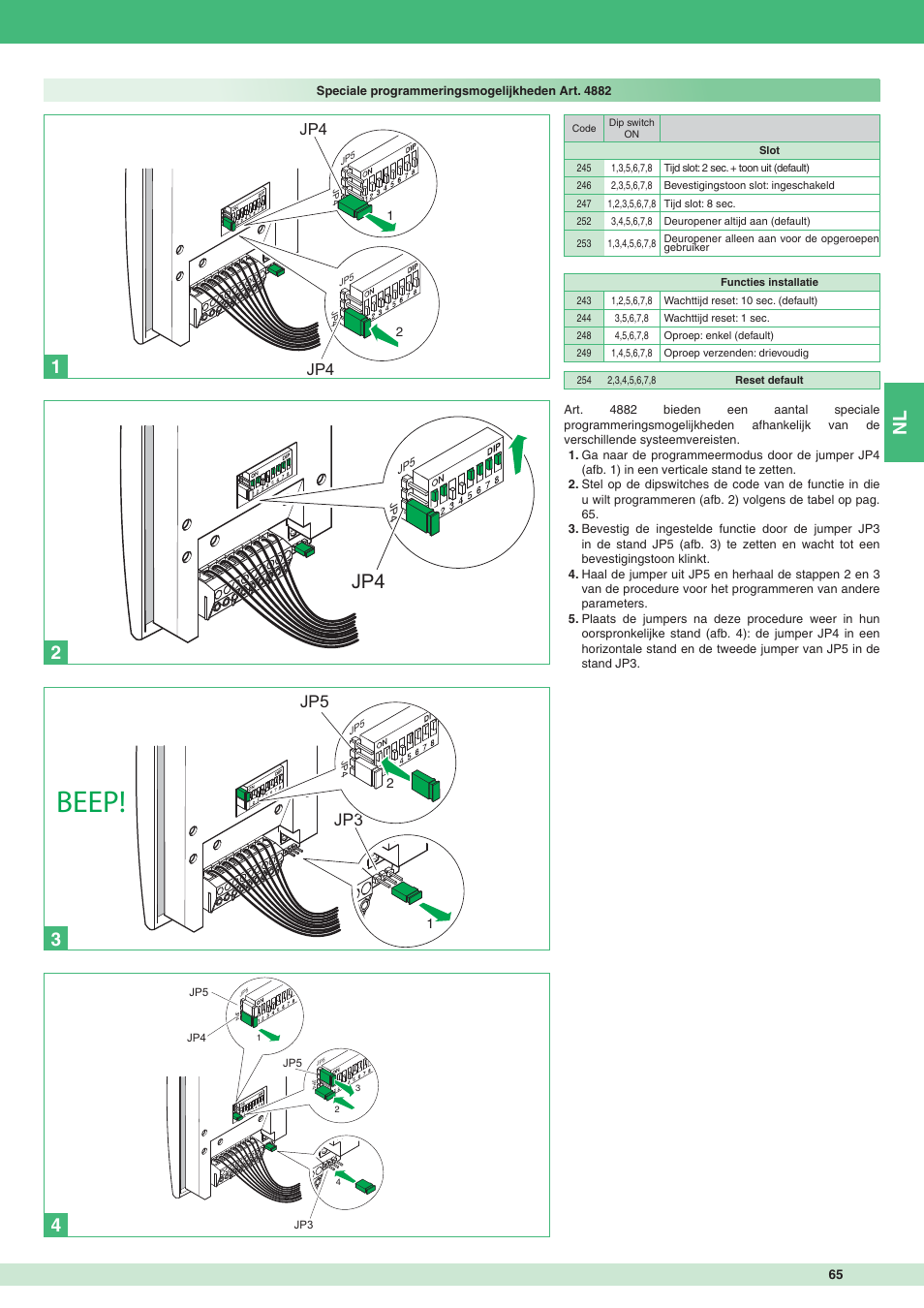 Beep, Jp3 jp5 | Comelit MT 8471MC User Manual | Page 65 / 128