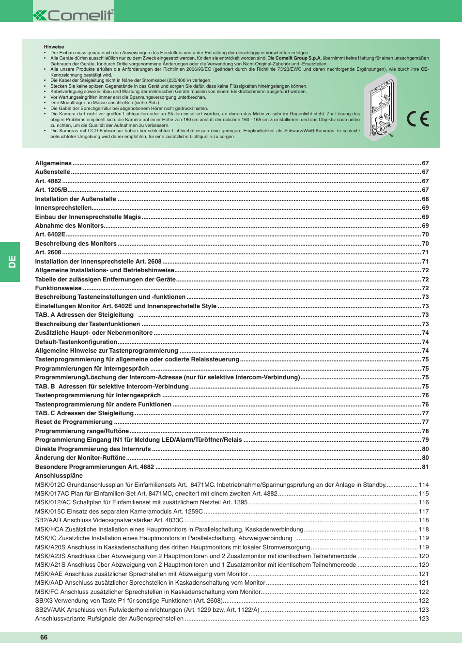 Comelit MT 8471MC User Manual | Page 66 / 128