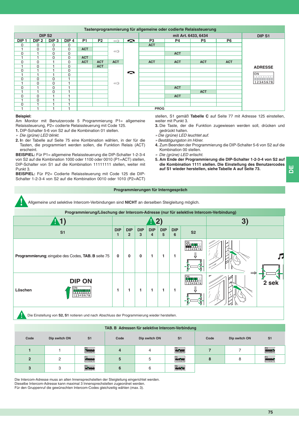 Dip on 2 sek | Comelit MT 8471MC User Manual | Page 75 / 128