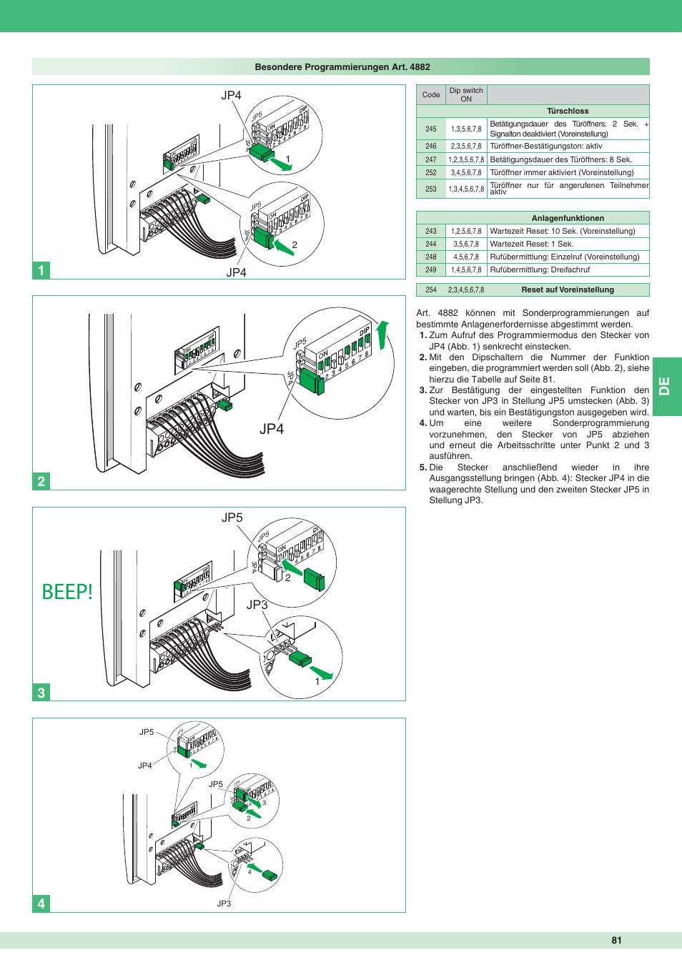 Beep, Jp3 jp5 | Comelit MT 8471MC User Manual | Page 81 / 128