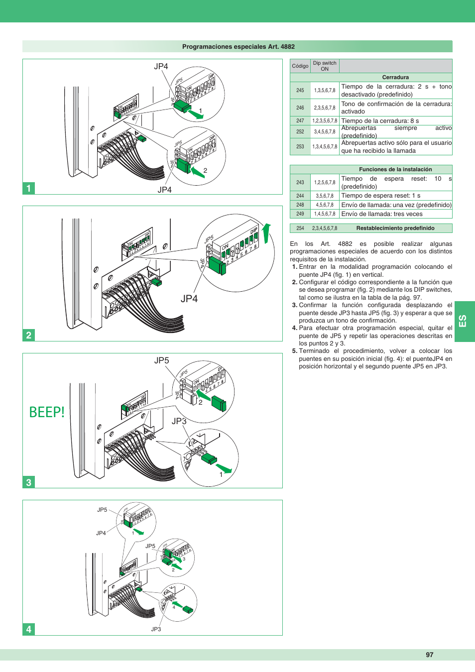 Beep, Jp3 jp5 | Comelit MT 8471MC User Manual | Page 97 / 128