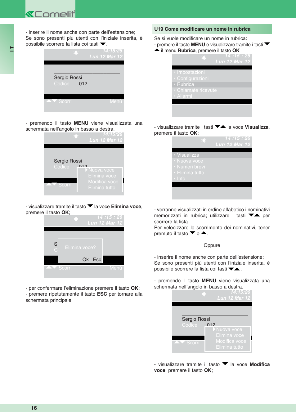 Comelit MT 1998VC User Manual | Page 16 / 124