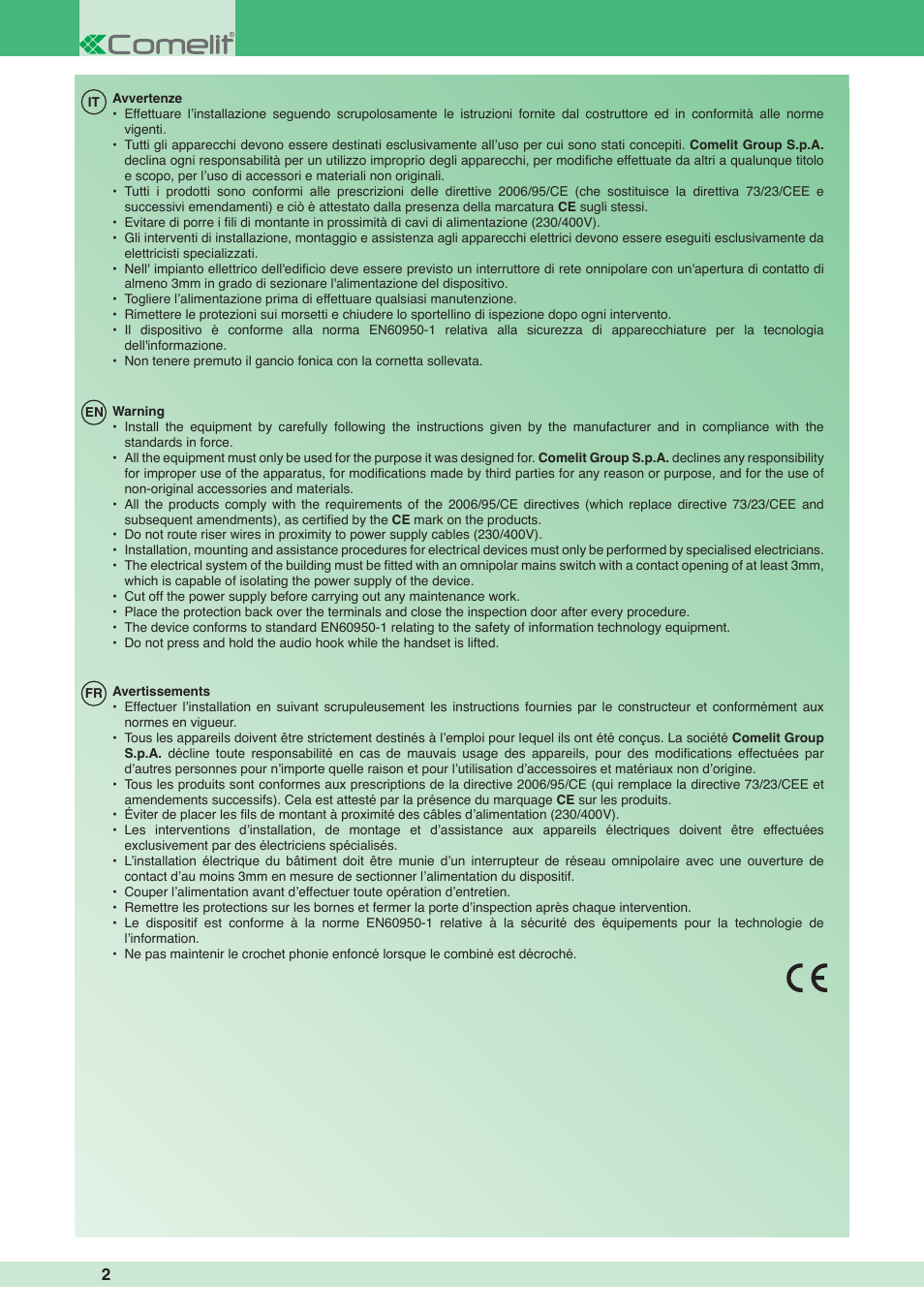 Comelit MT 1998VC User Manual | Page 2 / 124