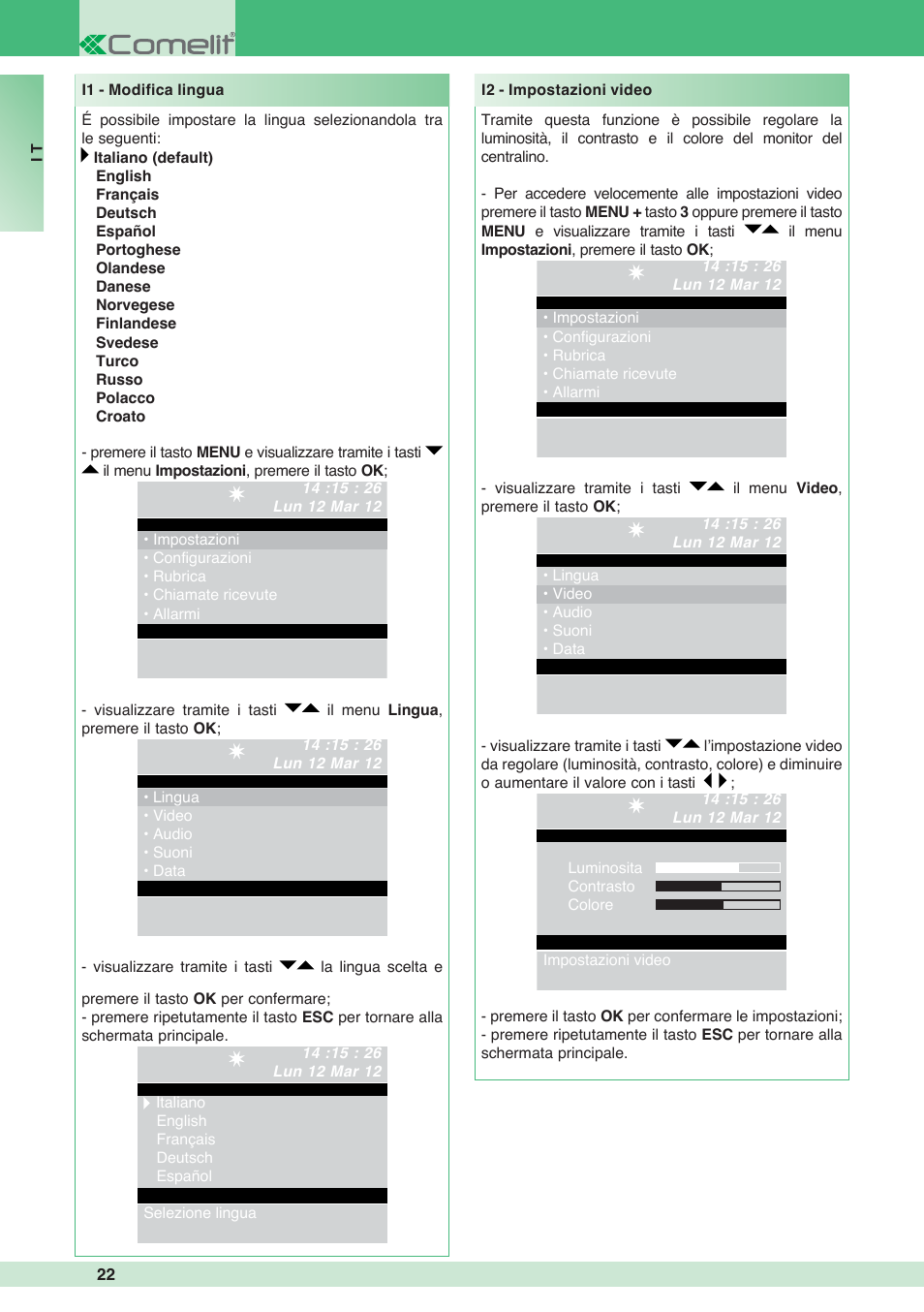 Comelit MT 1998VC User Manual | Page 22 / 124