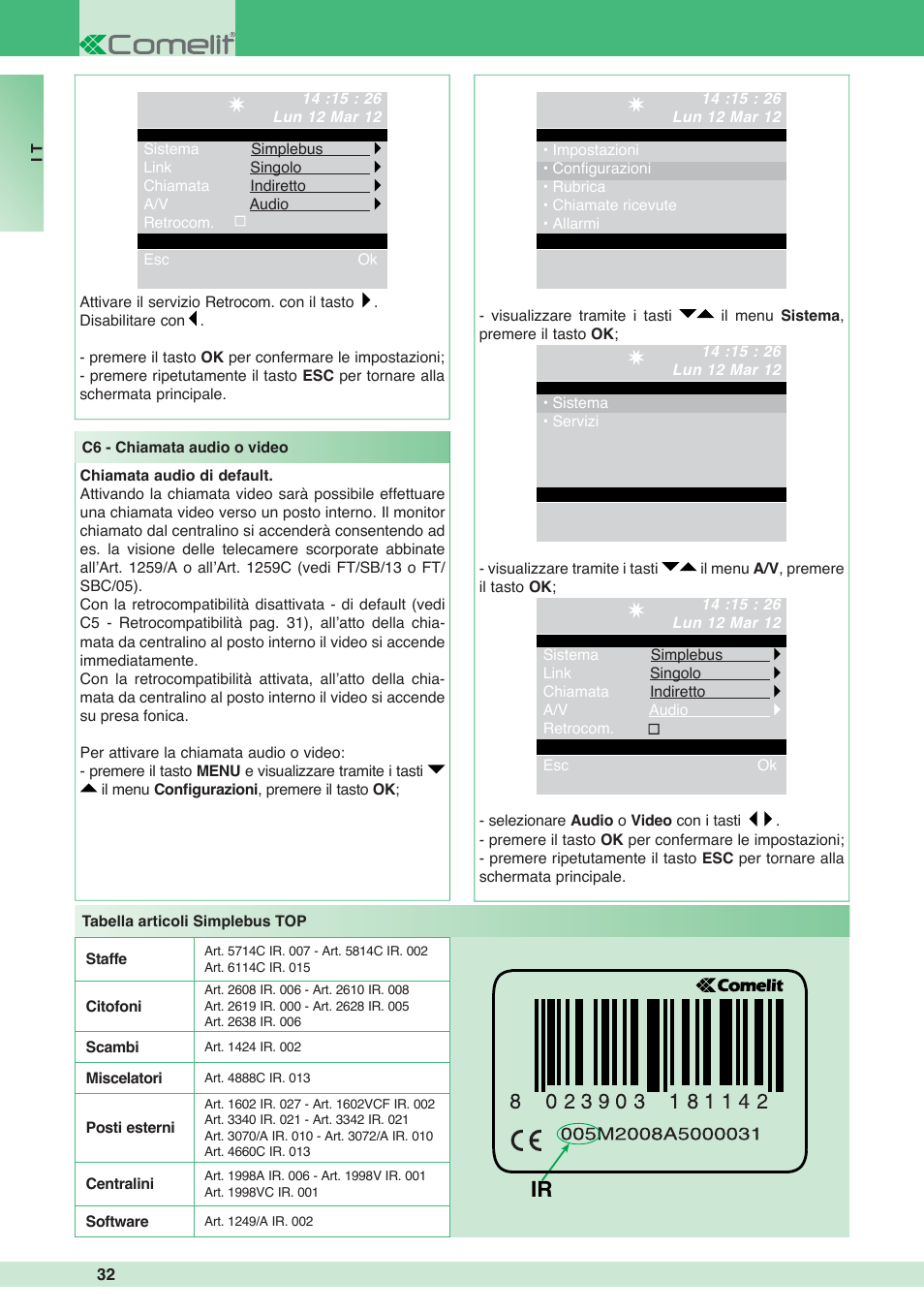 Comelit MT 1998VC User Manual | Page 32 / 124