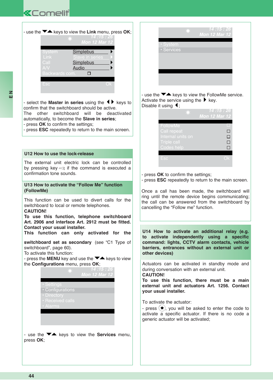 Comelit MT 1998VC User Manual | Page 44 / 124