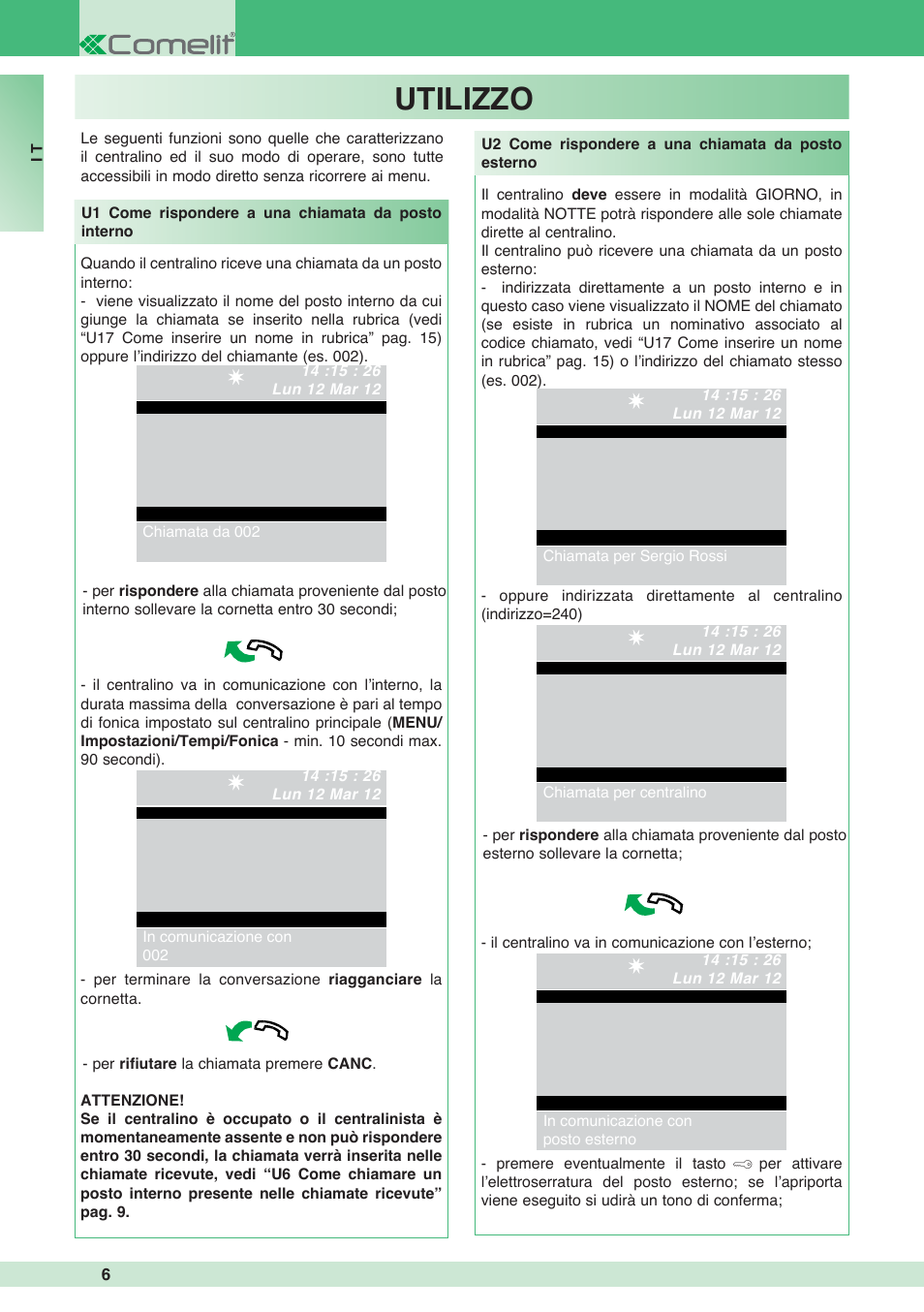 Utilizzo | Comelit MT 1998VC User Manual | Page 6 / 124