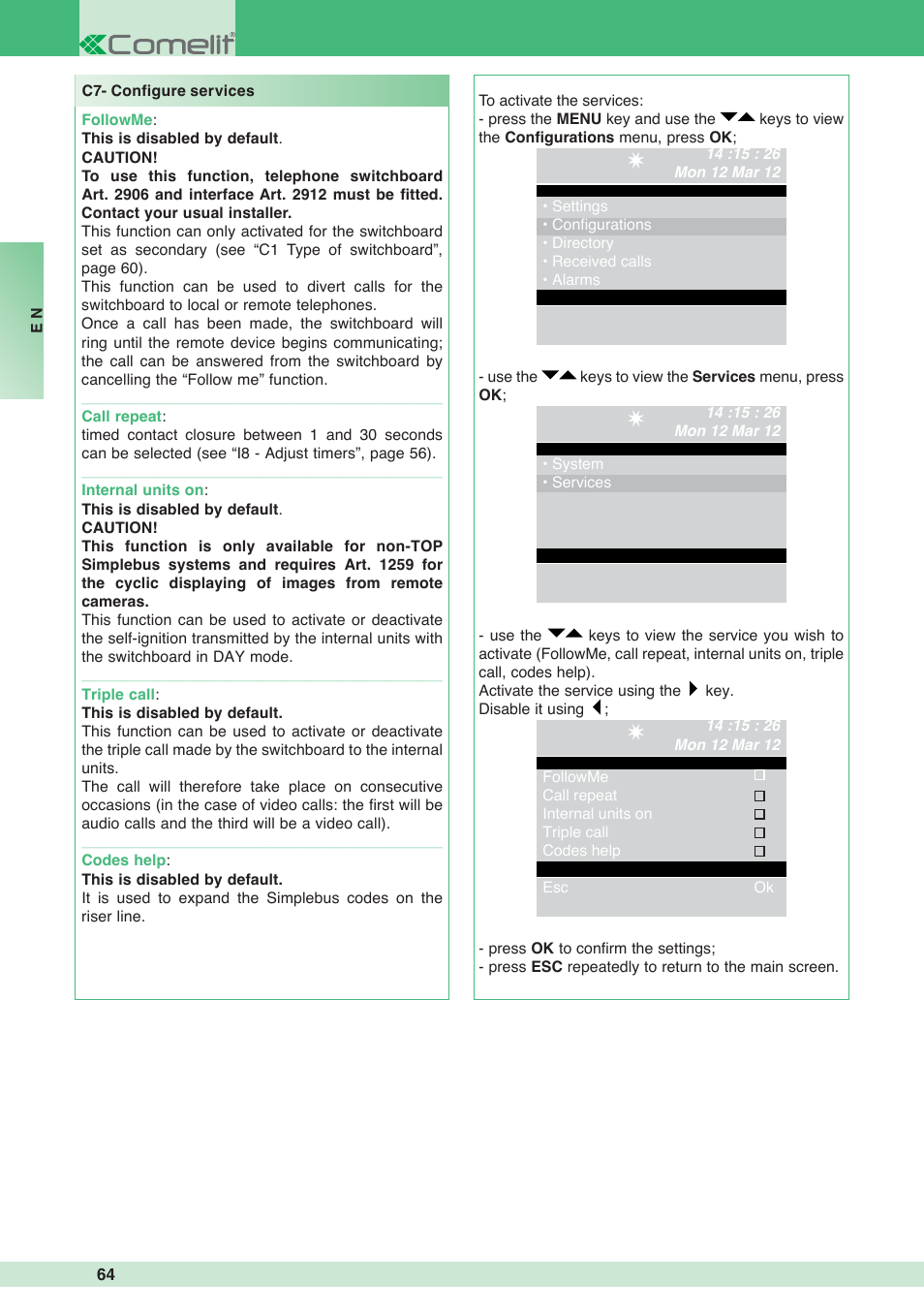 Comelit MT 1998VC User Manual | Page 68 / 124