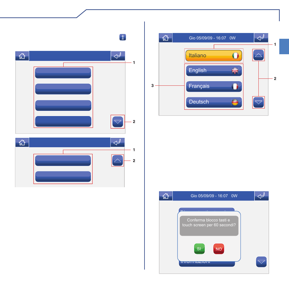 Setup it, Descrizione menu setup, Lingua | Blocco tasti e touch | Comelit MT 6101BM User Manual | Page 13 / 104